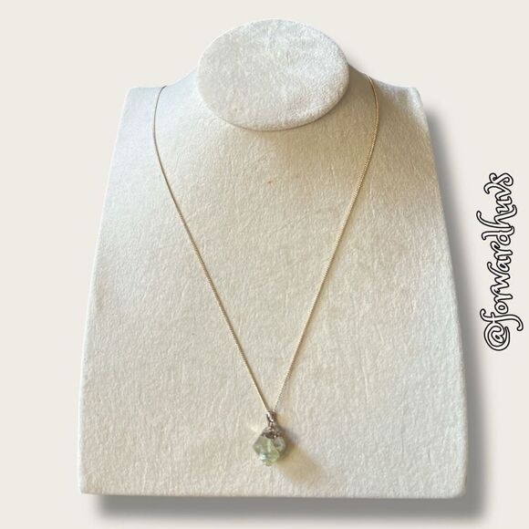 Raw Cut Light Green Stone Necklace | Gold-tone Chain - Picture 3 of 10